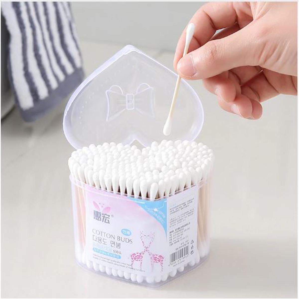 100Pcs Disposable Double-Headed Cotton Buds Swab With Love BoX