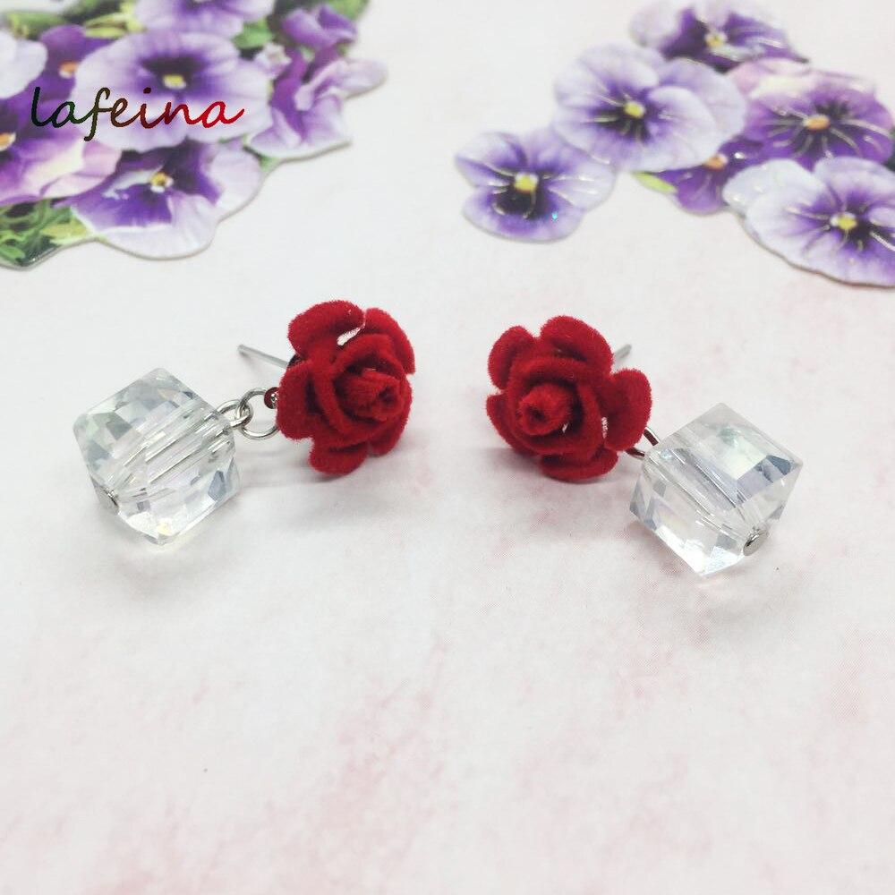 Rose Block Crystal Pendant Earrings Jewelry Female Gift Jewelry-Shipping Free 3 or More Order