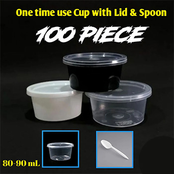 Doi -Finni - Custard One Time Use Cup With Lid And Spoon - 100 Pieces - Disposable Custard Cups For Easy Serving