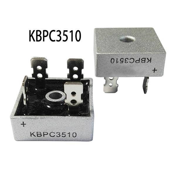 Silver KBPC3510 1000 Volt Bridge Rectifier 3510 Diode 35A 1000V AC To DC Single Phase Metal Housing 4 Pins Leads 35A Diode 1000V KBPC3510Bridge Rectifier 3510 Full Wave Bridge Rectifier Diode