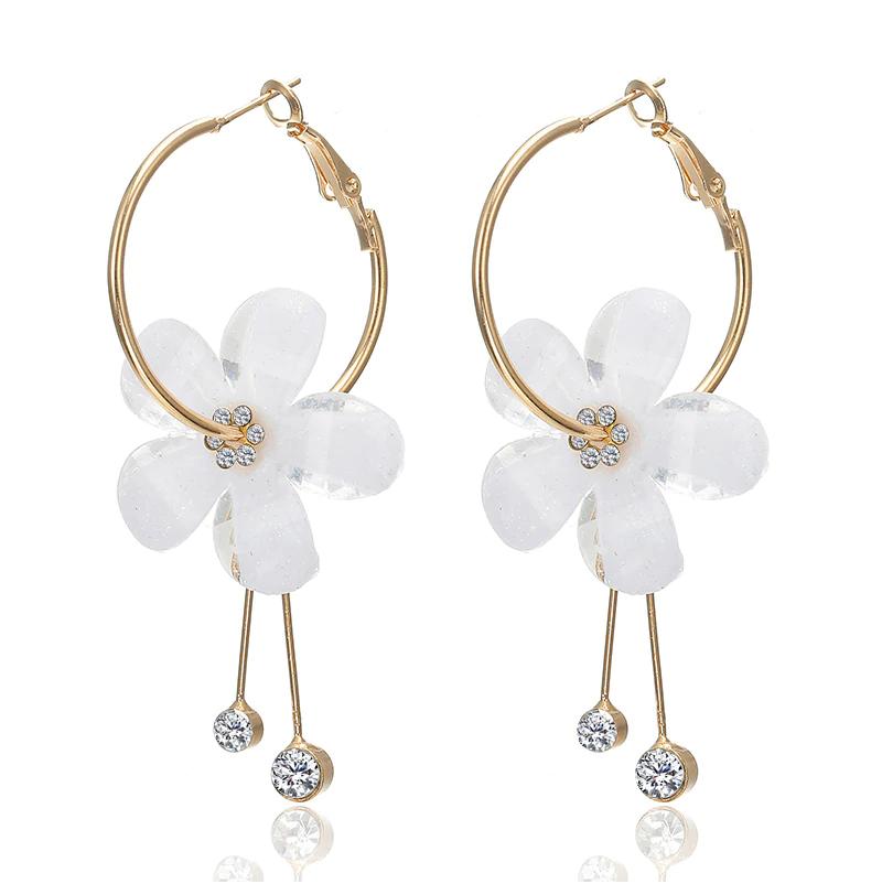 New Korean 6 Petal Acrylic Zircon Tassel Earrings