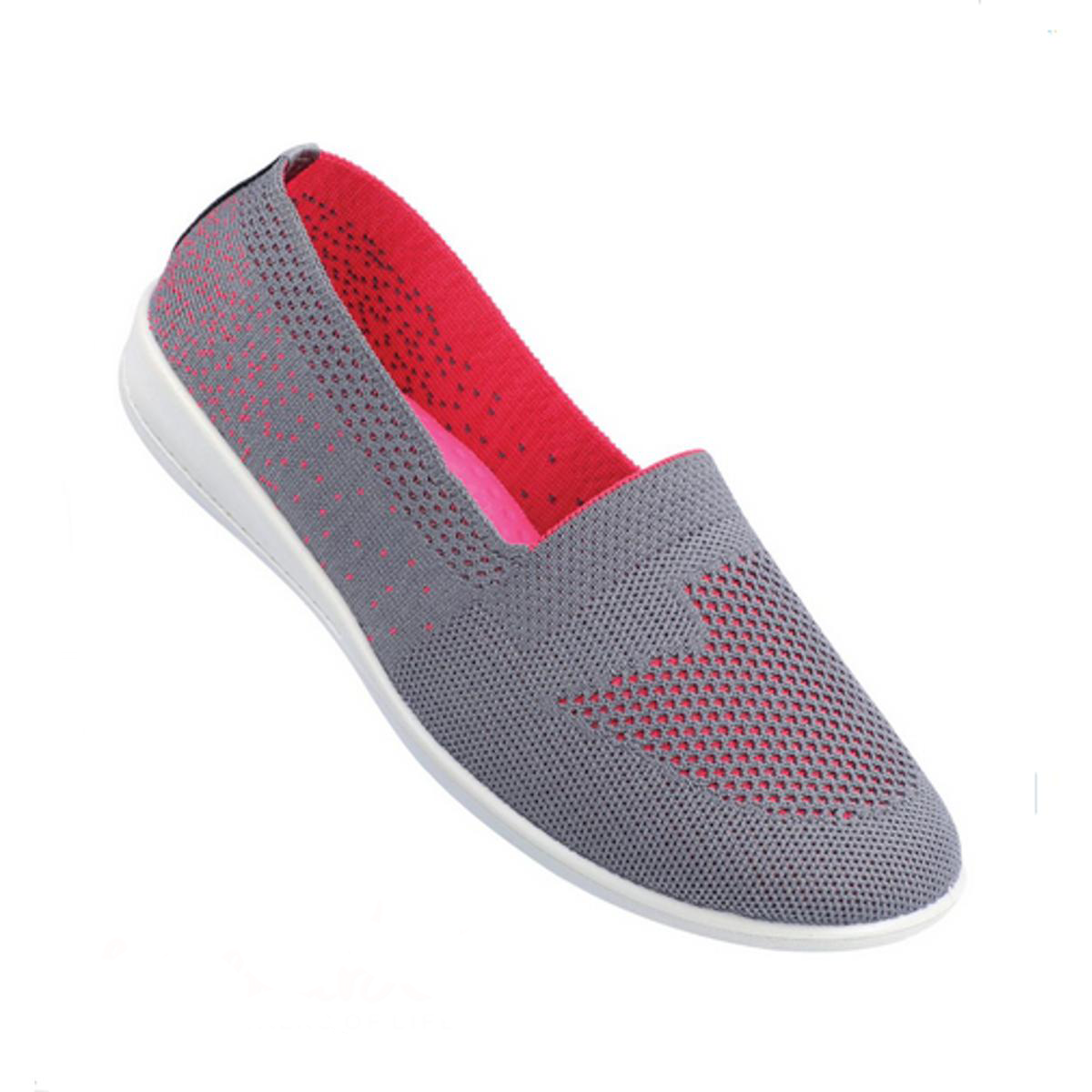 Walkaroo Women's Knitted Grey pink Color shoes for Comfort walk