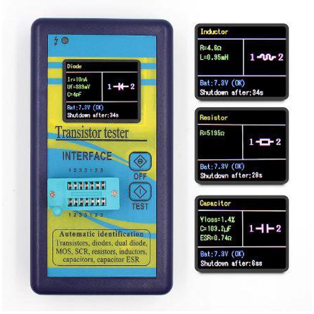 Electronics equipment's Tester/Transistor,Diode,Capacitor,Resistor,Inductance,MOSFET Tester + Free Battery